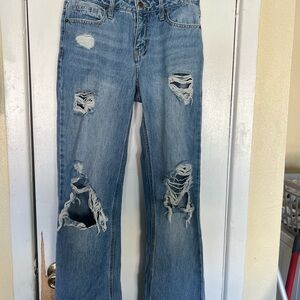 Fashion Nova Light Blue Distressed Straight Leg Jeans